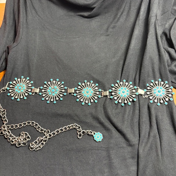 Vintage Chico's "Turquoise", Clear Crystal & Metal Chain Belt - Picture 3 of 9